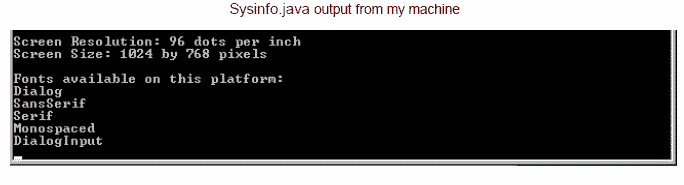 Java output of screen and font information